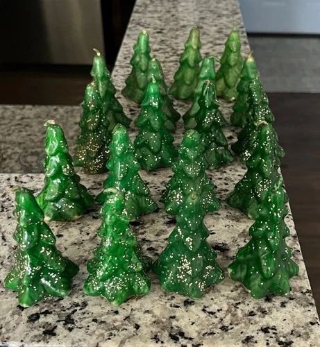 Vtg 19 Gurley GREEN Christmas TREES With GLITTER 3" X 2" - product listing photo