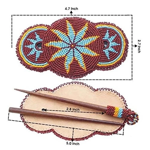 Заколка для волос ручной работы из бисера, семена в индейском стиле бисер коричневая звезда Ro... - Изображение 3 из 3