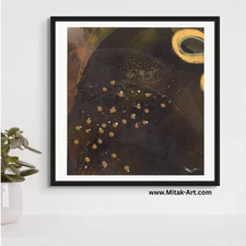 Mitak Abstract Cosmos Recycled Art White Mat Created from Larger Work gold