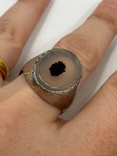 Montanta Agate Sterling Ring Mens Signet Oval...