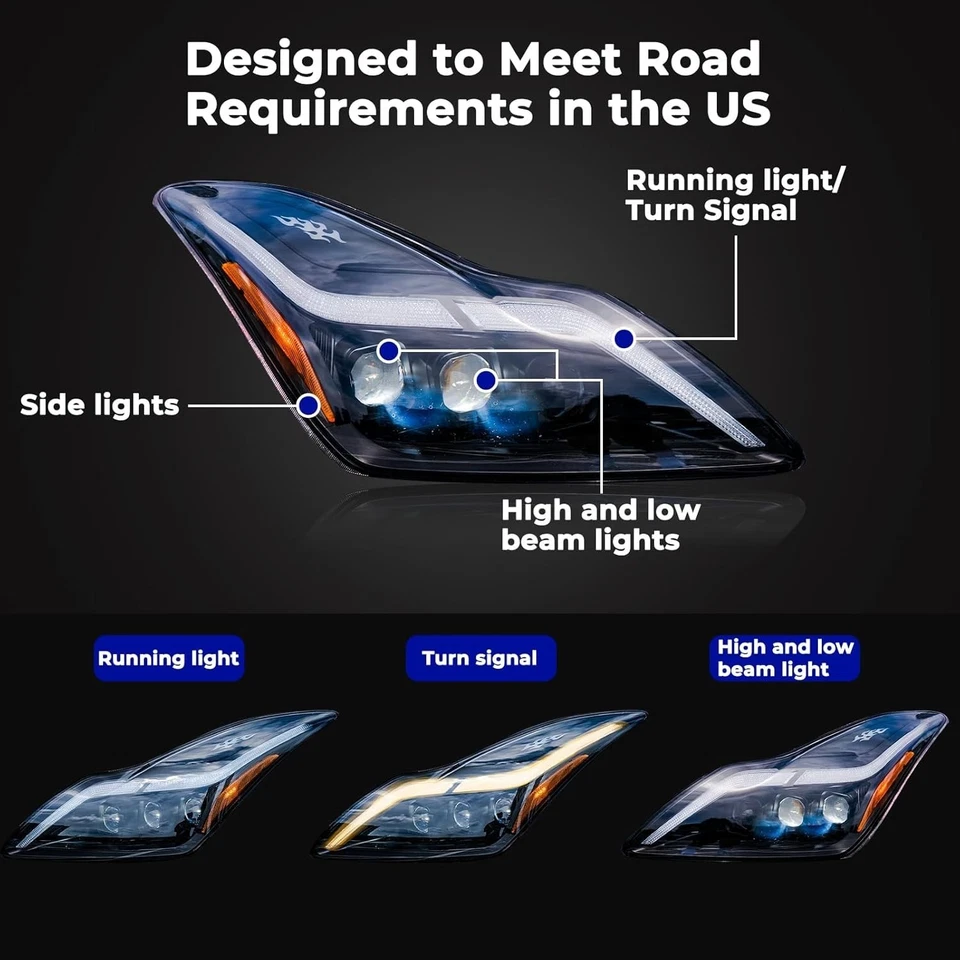 Фары с логотипом пламени PRISMBEAM RGB подходят для 08–13 Infiniti G37 2DR и 14–15 Q60 2DR - Изображение 4 из 4