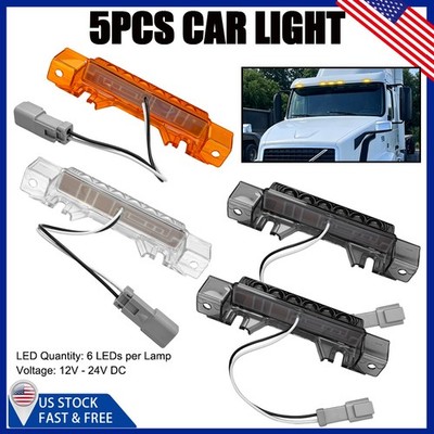 5PC Fit Volvo VNL VN Trucks Cab Marker Light LED Clearance Roof Lamp Amber/White