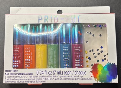 Prideful High-Shine Nail Polish Collection, 6 Shimmering Colors with Gemstones