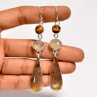 Montana Agate Rutile Quartz Gemstone Fashion 925 Silver Earrings 3.1" ARE-6198