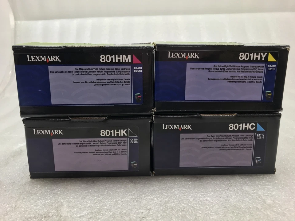 NEW Set Of 4 Genuine LEXMARK TONERS 801HK 801HC 801HY 801HM CX410 CX510 SEALED - Image 2 of 4