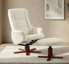 Cream Swivel Recliner Chair & Footstool - Send Offer & Save