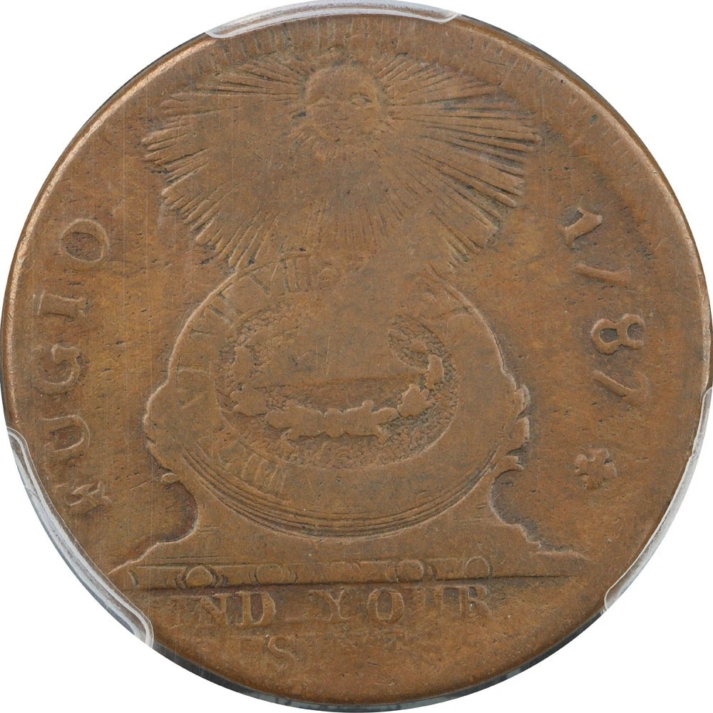 1787 N1-Z Fugio Cent PCGS F15 CAC Raised Rims Cross After Date W6610 R6+ Ford Ay