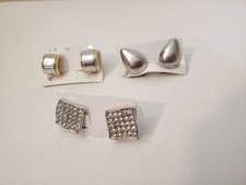 3 Clip On Fashion Earrings Sparkly silver diamante Accessories Square Teardrop