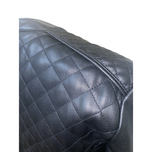Cole Haan Black Collarless Quilted Faux Leather Jacket Size Medium - Picture 9 of 12