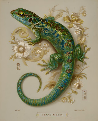 8x10 Green Jeweled Lizard Art Print - 327343761
