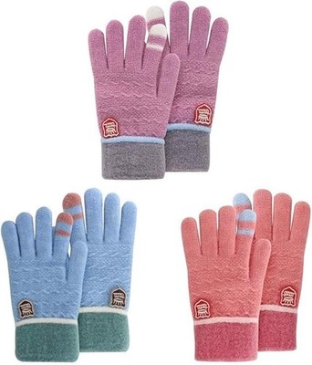 Kids Winter Gloves for Boys Girls, 3 Pairs Children Warm Wool Lined Gloves Toddl