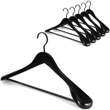Black Wooden Coat Hanger 6 Pack Wide Shoulder Wood Suit Hangers with Extra-Th...