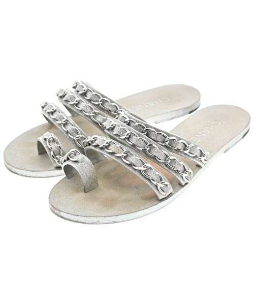 Chanel Vintage Sandals Shoes Silver Size 37.5 US About 7.5 For Women thumbnail 12