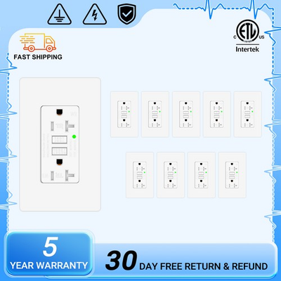 #ad 20A AMP GFCI GFI Safety Outlet Receptacle w Wall Plate ETL Listed TR WR 10PCS $79.89