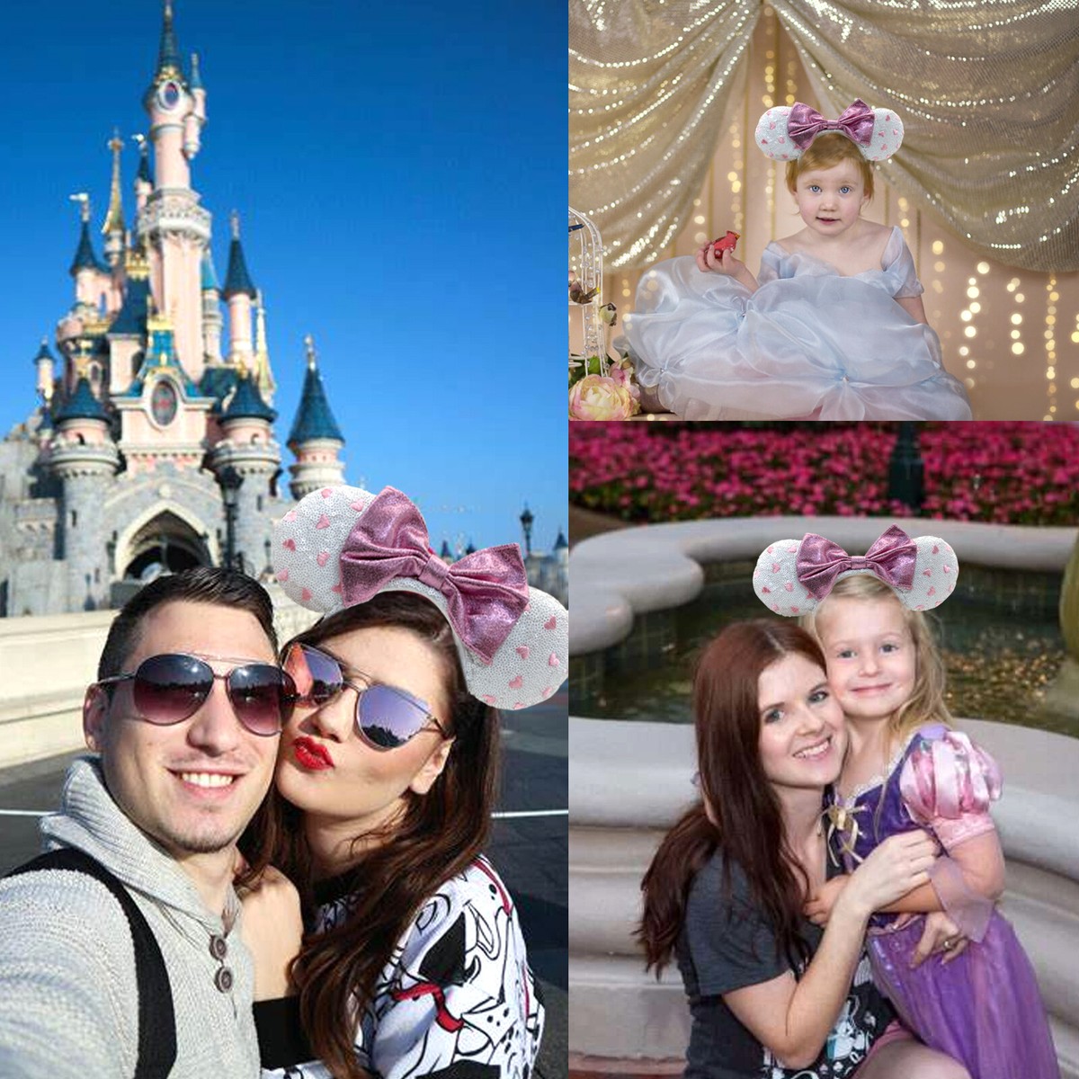 Disney Parks Pink heart-shaped White Sequins Mickey Bow Headband Disney~ Park Mickey White Heart Pink Sequin Valentine main image 3