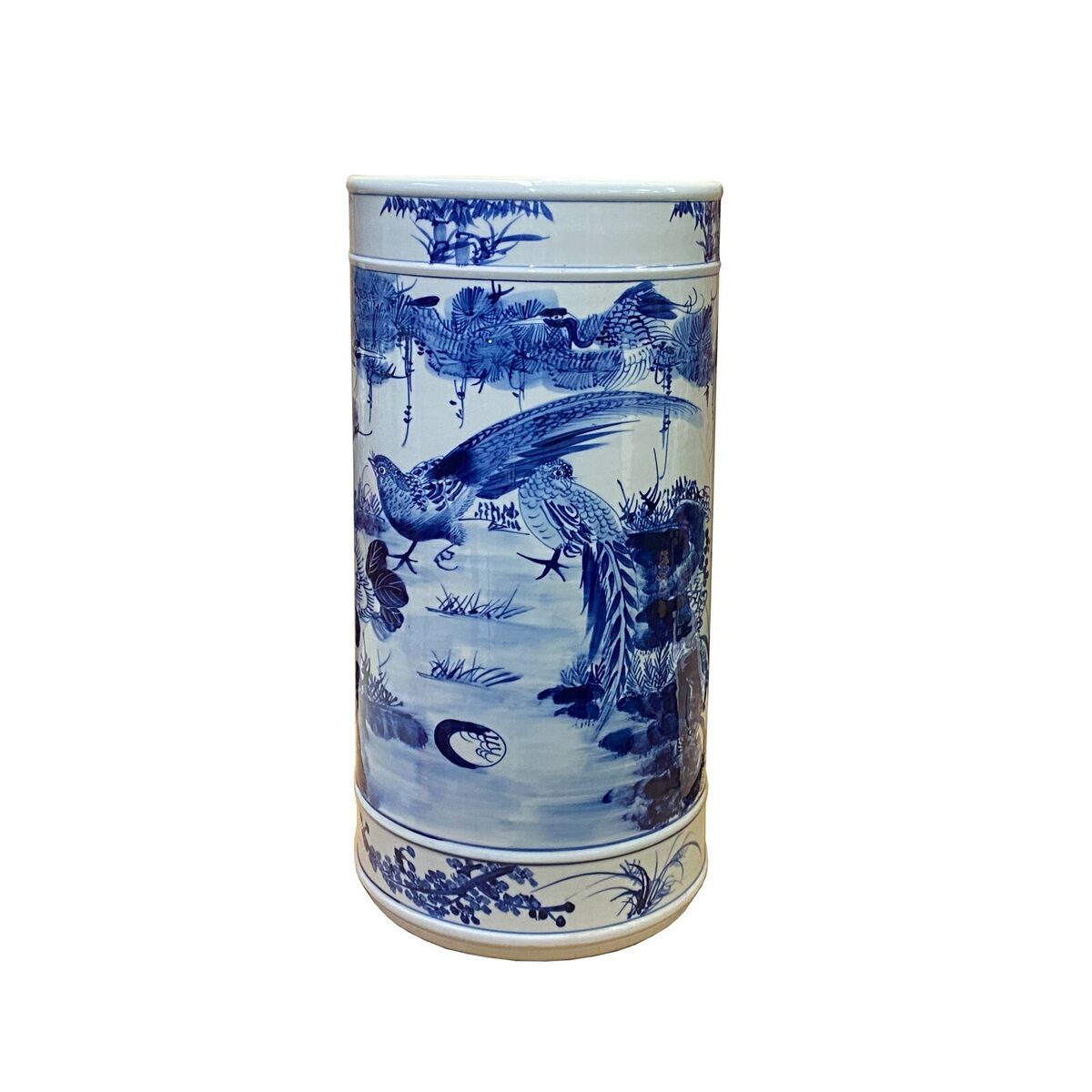 Chinese Blue White Porcelain Flower Birds Graphic Column Vase Holder ws2716S Chinese Blue White Porcelain Flower Birds Graphic Column Vase Holder ws2716S