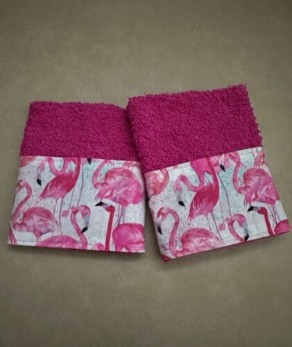Pink Flamingos Washcloths Set of 2 New