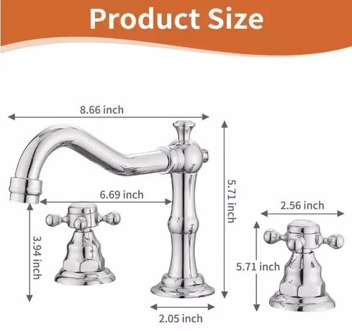 BWE 8 in. Widespread 2-Handle 3-Hole Bathroom Faucet w/ Drain Kit in Chrome NEW - Picture 2 of 6