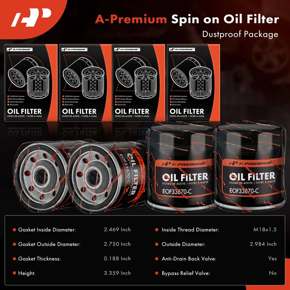 4x Filtro de aceite de motor para Jeep Cherokee Olds 88 98 Suzuki Pontiac Suzuki Cadillac Foto 2 de 4