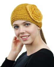 STONE ACCENT HAND KNITTED FLOWER WINTER HEADBAND HEADWRAP