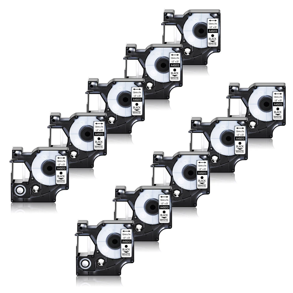 GREENCYCLE 10PK Compatible for DYMO D1 45013 LabelManager 160 450 Black on White Label Tape