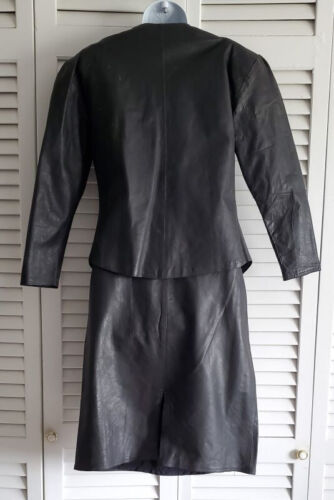 Vintage Raiment Fashions Perlen Pailletten Lederjacke Rock Set Schwarz, Größe S - Bild 5 von 13