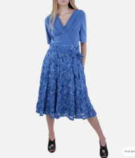 ALEX EVENINGS Periwinkle Sequin Lace Rosette Belted Surplice V-Neck Tea Dress 12
