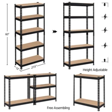 5-Shelf Adjustable Metal Boltless Shelves Garage Storage Shelving Unit Rack Blac