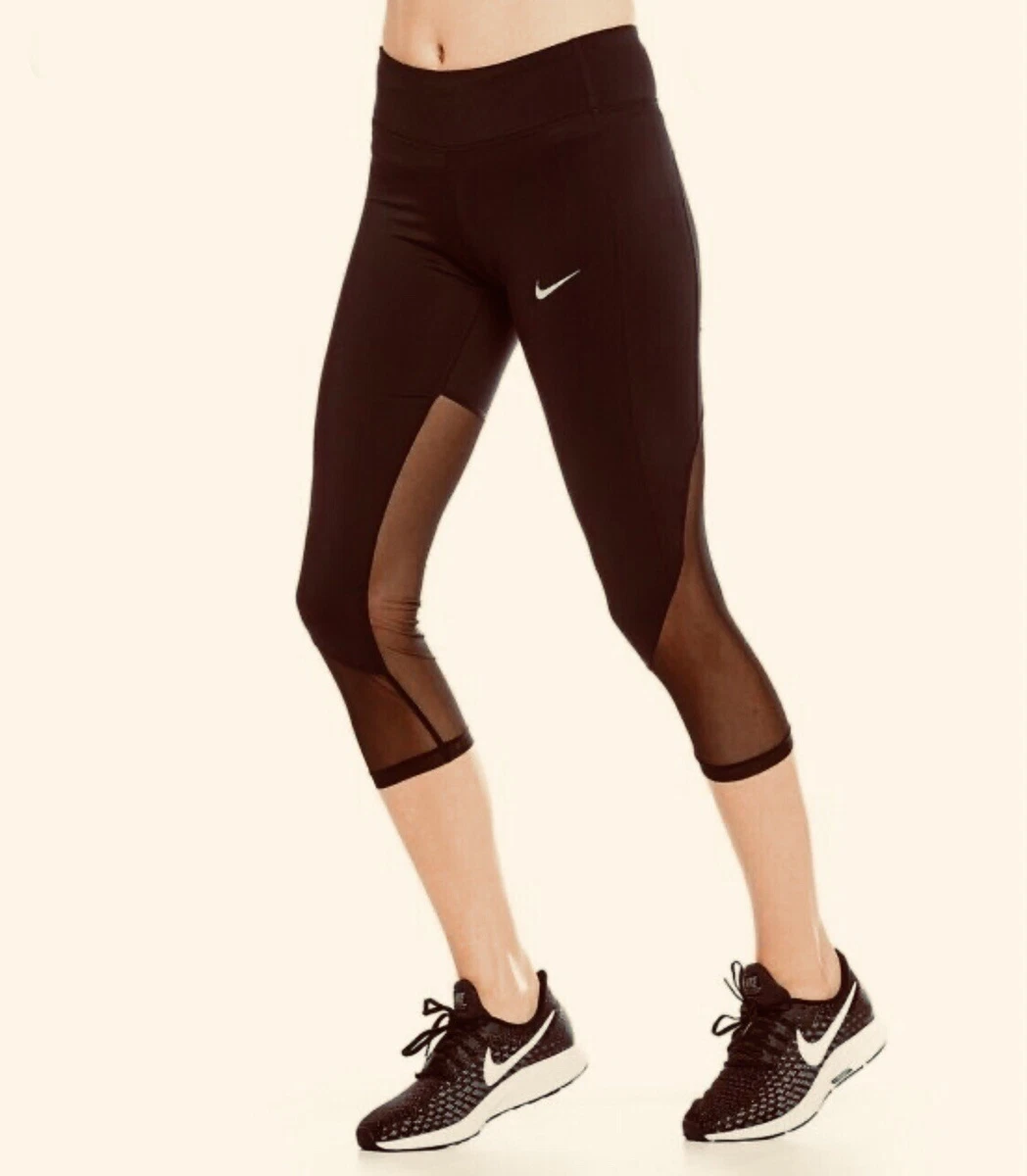 Nike Power Racer Crop Legging Small S Burgundy Mesh Capri Pant Running 891196