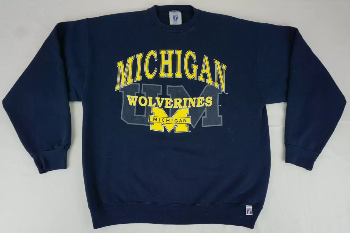 Vintage 90 s Logo 7 Navy Michigan Wolverines sweatshirt tagged extra large