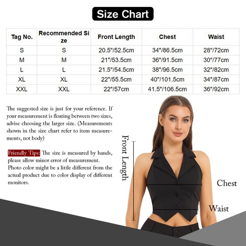 Women's V Neck Vest Lapel Halter Backless Button Down Pointed Hem Crop AU - Picture 2 of 53