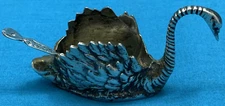 Small 800 Silver  Open SWAN SALT CELLAR with SPOON