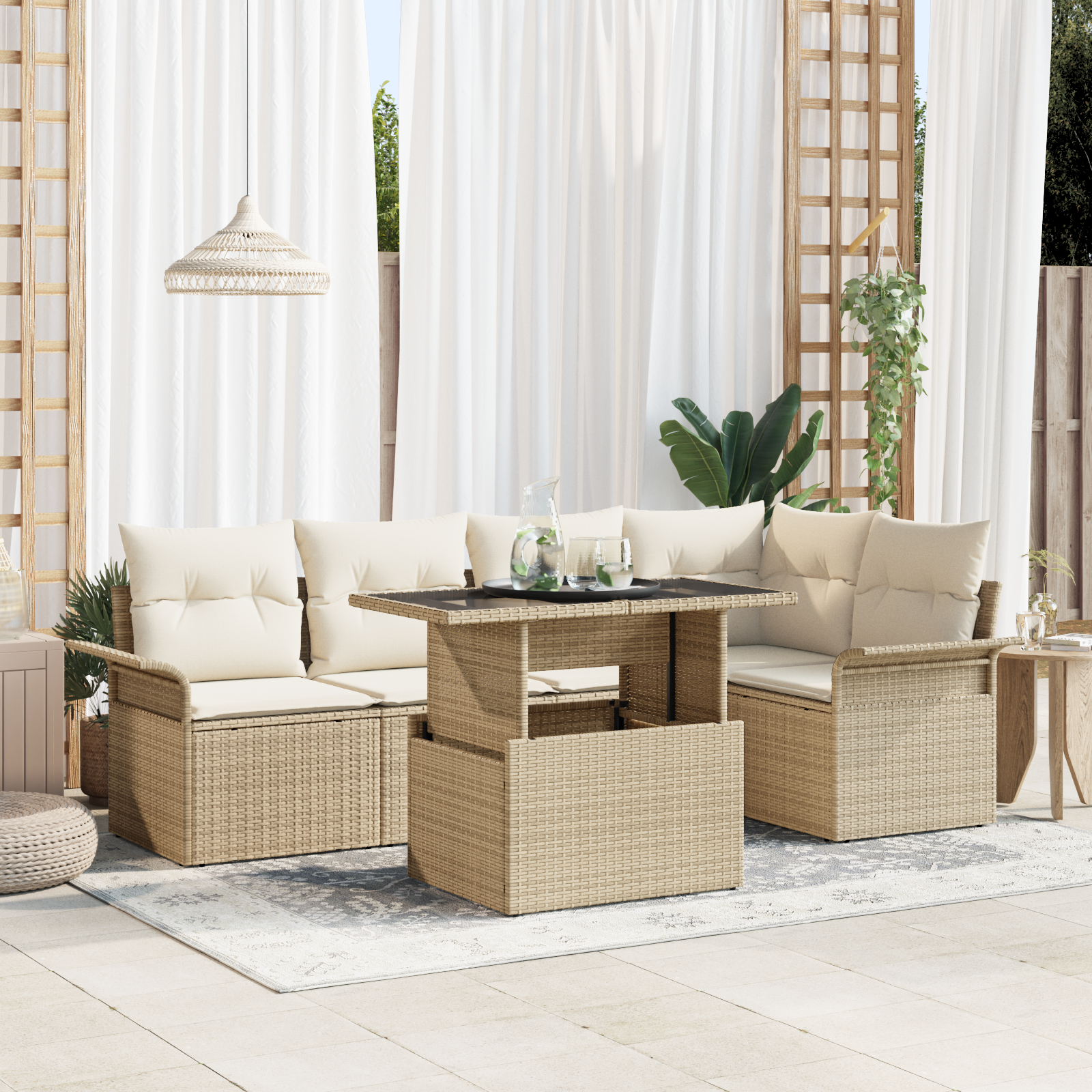 Set divani giardino con cuscini Beige Rattan 2104676