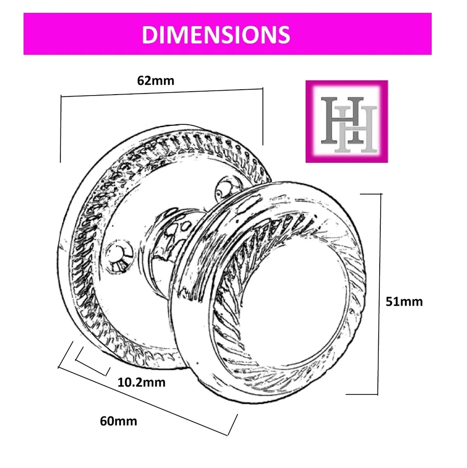 Door Knobs Satin Interior Mortice Georgian Rope 63mm Diameter Rose 50mm Knob D2 - Image 2 of 4