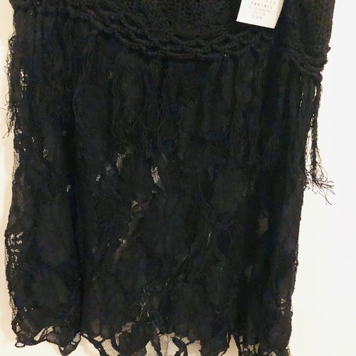 Lace Knit Black Sleeveless Womens Tank Top With Fringed See Through Bottom - Picture 4 of 11