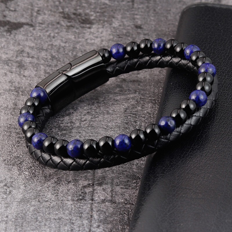 Leather Diva 10mm Braided Leather Bolo Bracelet For Men – Magnetic Clasp, Black