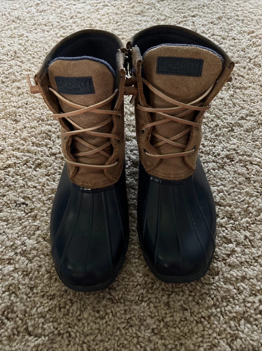 Sperry Topsider Womens Duck Boots Size 9.5 Blue and Brown Zipper