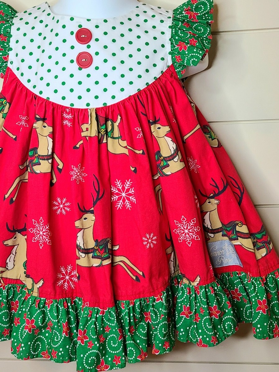 EUC ELEANOR ROSE Christmas Reindeer Polka Dot Dress 18m UK