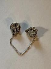 Fleur de Lis tac lapel collar pin & crown 7 points attached with chain 