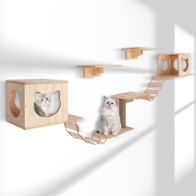 Solid Wood Cat Wall House Set Indoor Cats Furniture Cat Shelves