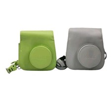 Faux Leather Instax Camera Case Set Green  Smokey Gray Protective Cover Bag