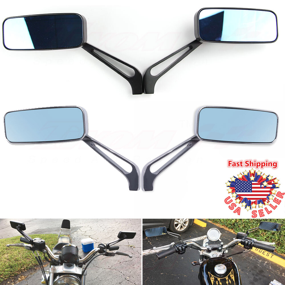 Chrome 8mm & 10mm Motorcycle Rearview Side Mirrors – Smoky Blue Glass – Fits Harley, Yamaha, Honda – OUMURS