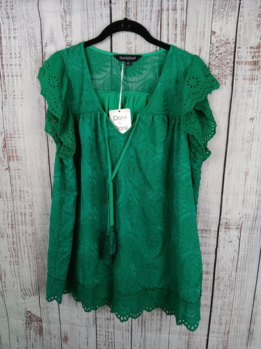 Anthropology Davi&Dani Floral Embroidered Boho Blouse Green Sz 1XL New Hippie