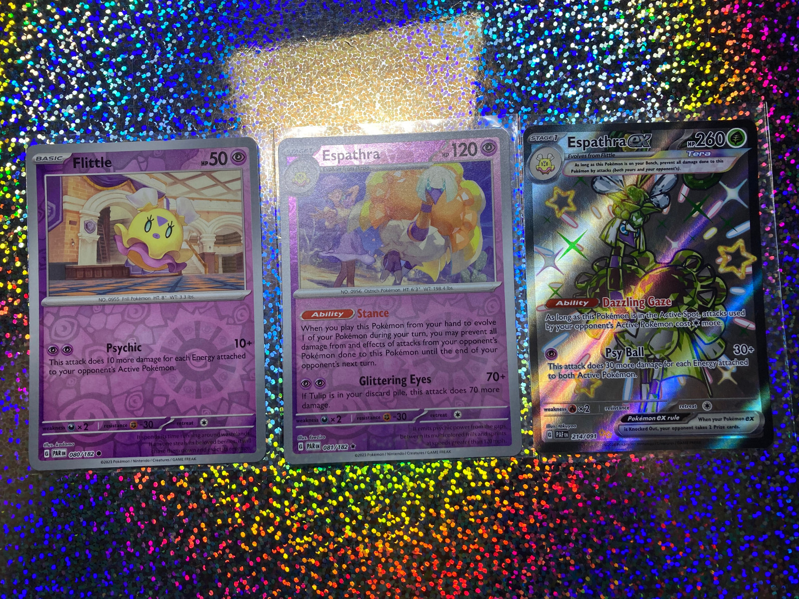 Pokemon TCG: Paldean Fates 214/091 Espathra ex; Reverse Holo 081/182 Espathra