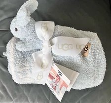 NWT UGG BUNNY SKY BLUE RATTLE & BABY BLANKET GIFT SET SO SOFT/COMFY 30"x40" New!