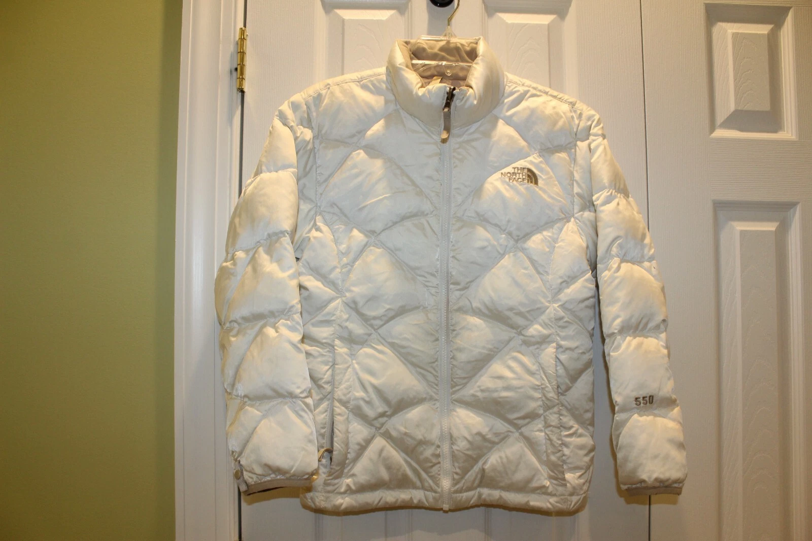 OFF WHITE Cappotto piumino The North Face bambina taglia L bianco sporco *COSÌ COM'È*