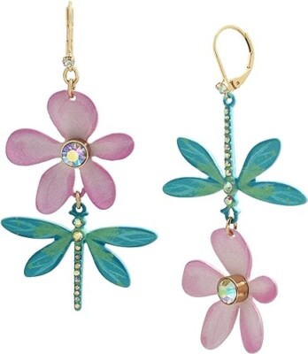 Boucles D'oreilles Betsey Johnson Cristal/fleur, Neuves Avec étiquettes, Style Fantaisie