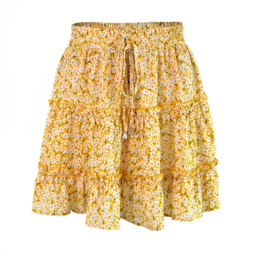 Bohemian Women's Skirt Summer Beach Mini Dress High Waist Elastic Ruffle Short - Picture 6 of 21