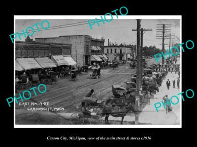 OLD 8x6 HISTORIC PHOTO OF CARSON CITY MICHIGAN THE MAIN St & STORES c1910