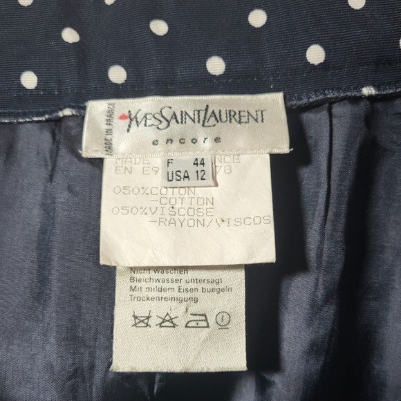 Gonna a matita vintage Yves Saint Laurent taglia 12 a pois blu navy bianca